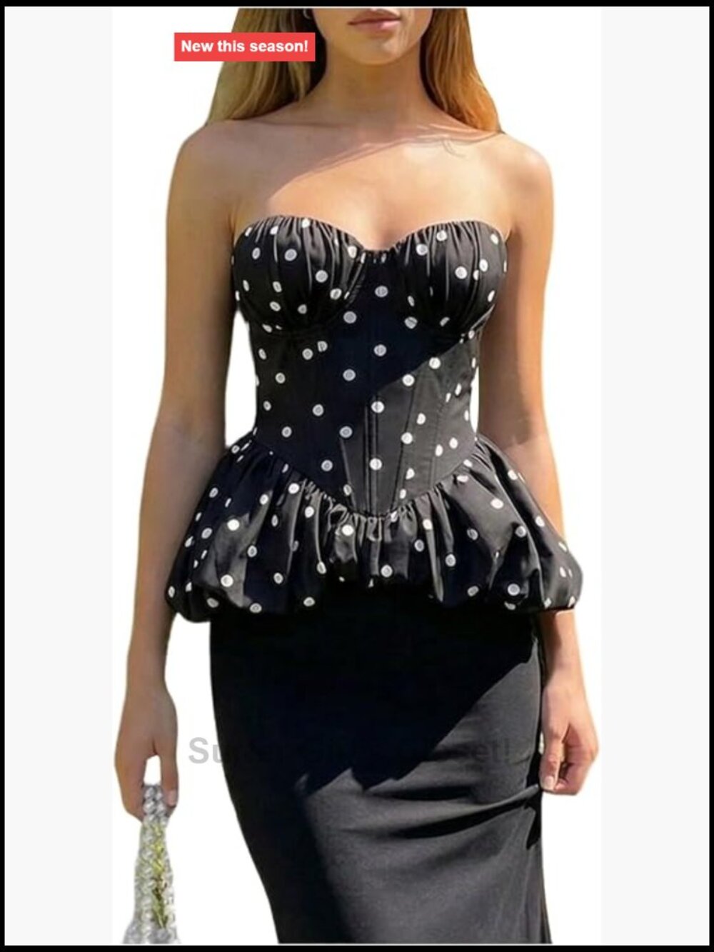 Y2K Polka Dot Bubble Corset Tube Top Ruffle Hem Bandeau S-M